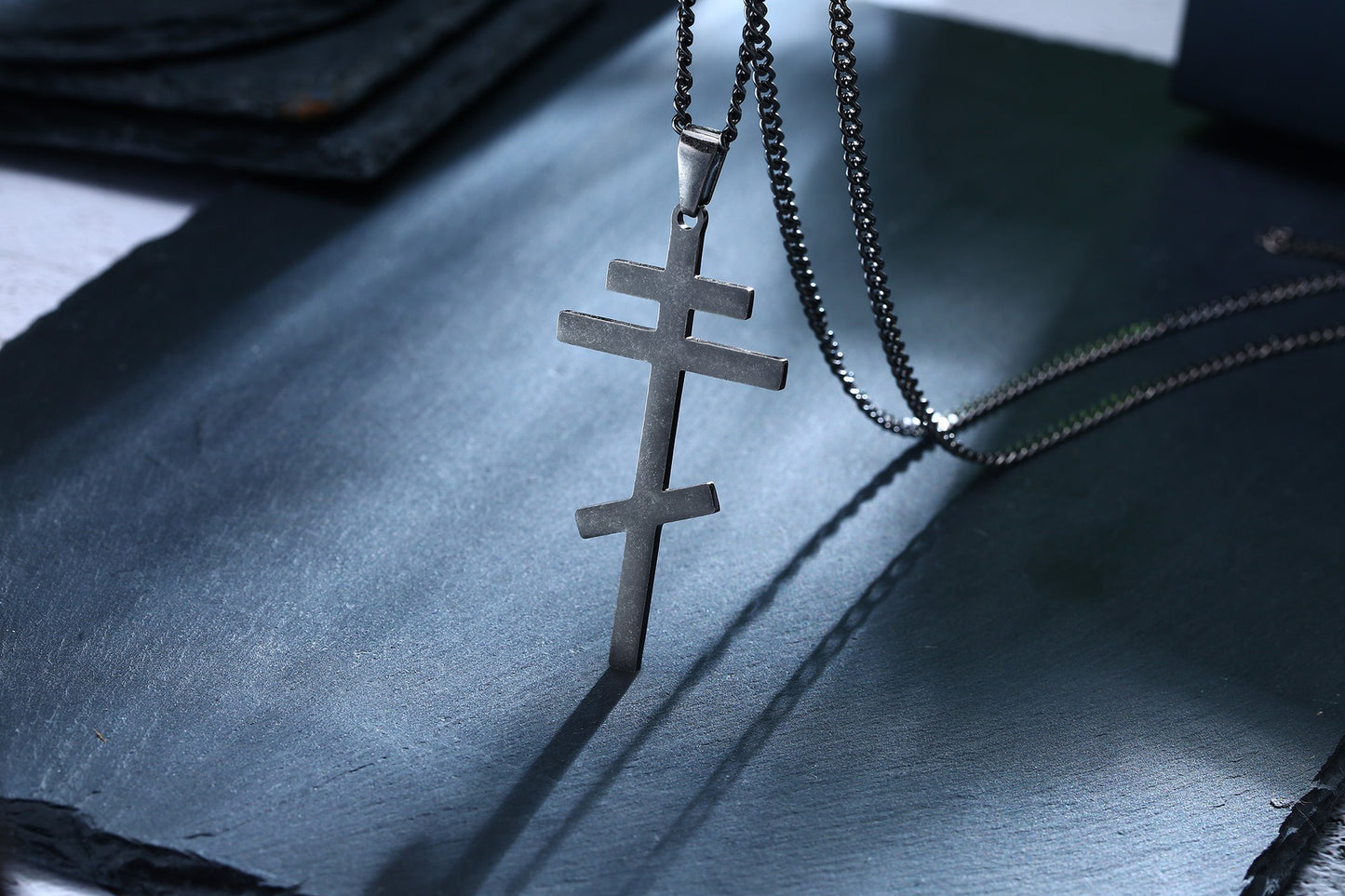 Men's Stainless Steel Orthodox Cross Necklace – Bold Double Bar Gothic Pendant PN-831