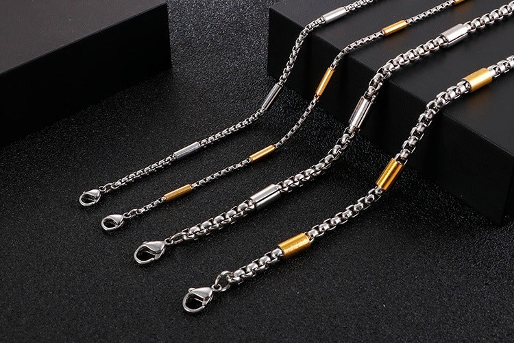 Collana con catena in acciaio al titanio Kemstone - Design geometrico moderno per unisex con osso KN107410-Z