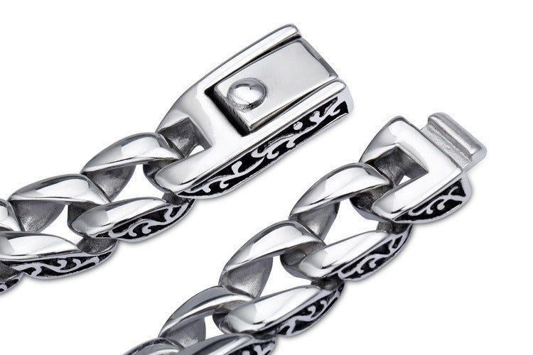 Vintage Stainless Steel Curb Chain Bracelet – 22cm Gothic & Street Style for Men KB23805-D