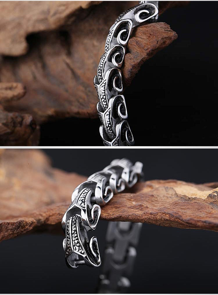 Kemstone Men’s Dragon Spine Chain Bracelet – 11mm Stainless Steel Gothic Norse KB40302-D