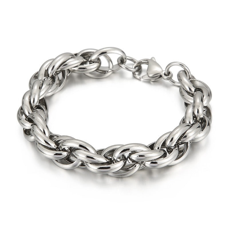 Kemstone Double-Clasp Adjustable Bracelet - Minimalist Stainless Steel Chain for Men's Daily Style KB107527-Z