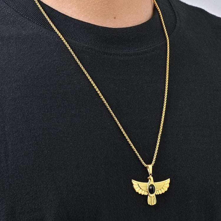 Kemstone Eagle Wing Pendant Necklace Stainless Steel Gold Black Detail for Men Women PN-2331