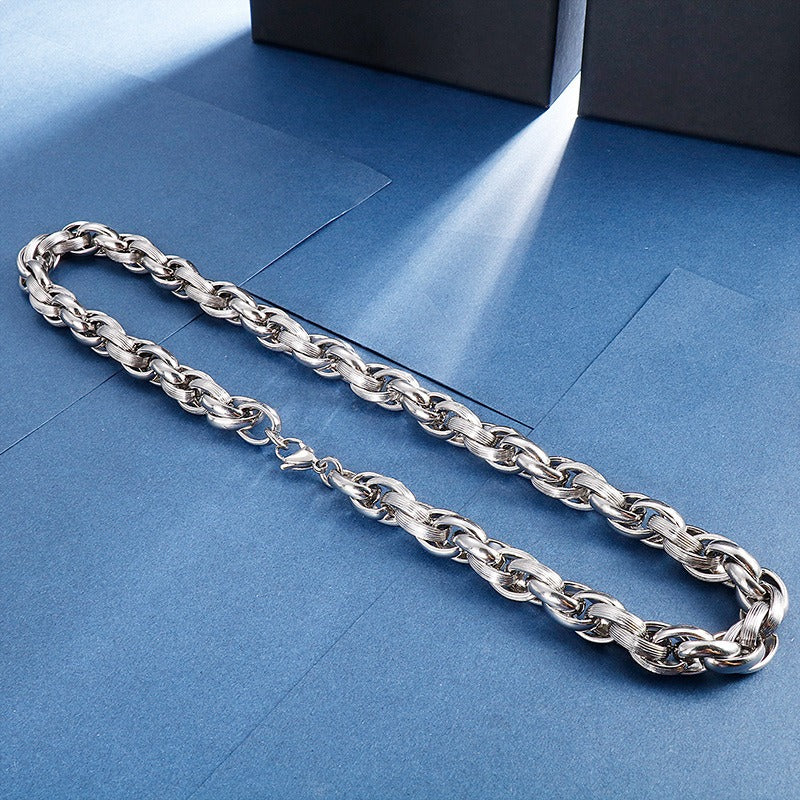 Kemstone Dual-Clasp O-Chain Set – Textured Stainless Steel Necklace & Bracelet for Men KB80794-Z