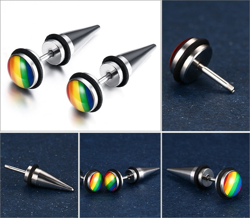 Kemstone Titanium Steel Gradient Ear Studs – Hypoallergenic 9mm Six-Tone Minimalist Jewelry PE-001