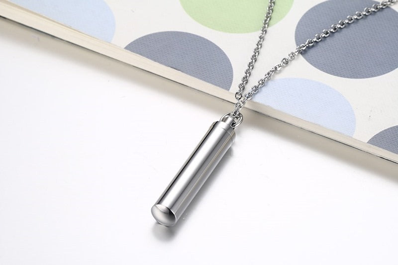 Kemstone Cylindrical Titanium Steel Perfume Pendant – Couple’s Essential Oil Necklace PN-587