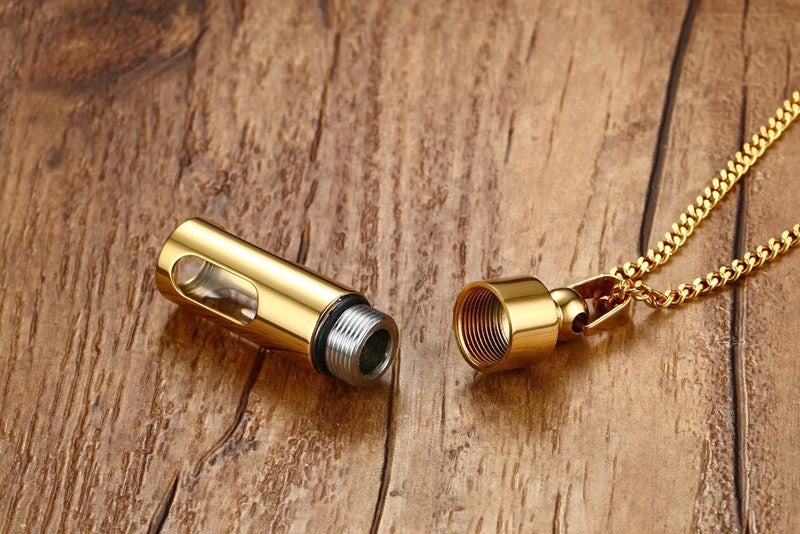 Viking Glass Perfume Bottle Pendant for Men – Stainless Steel Gothic Locket Necklace PN-720