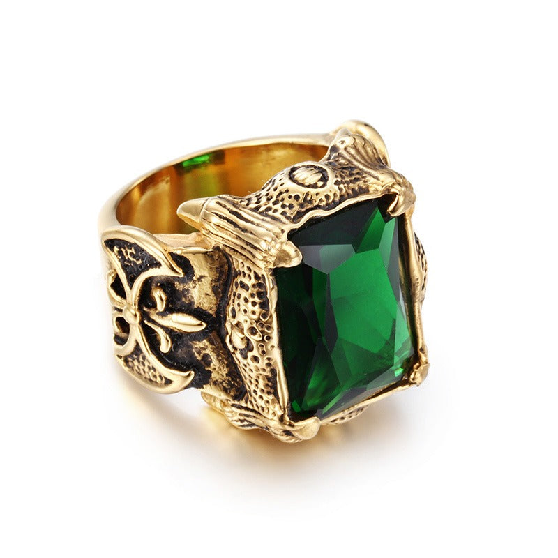 Anillo Kemstone de acero y titanio, estilo gótico punk vintage con cristales para hombre KR39427
