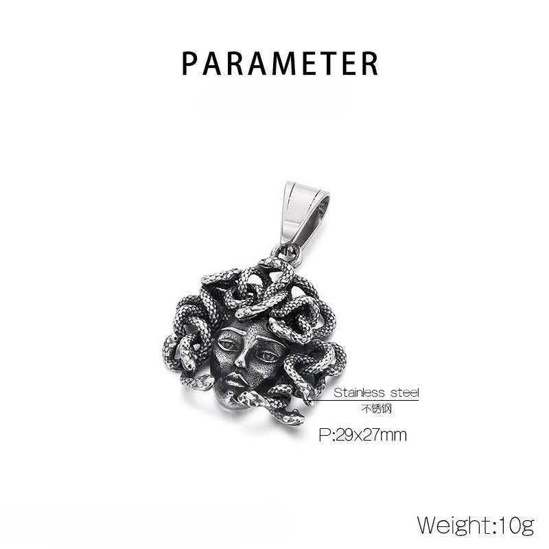 Kemstone Gothic Snake Goddess Pendant – Greek Mythology Stainless Steel Men's Necklace KP115490