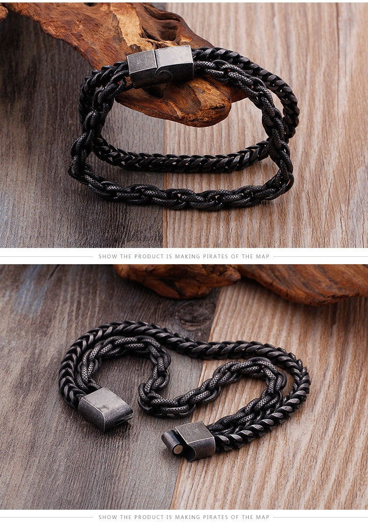 Kemstone Double Layer Chain Bracelet – 13mm Stainless Steel Punk Biker Jewelry for Men | KB91534-BD