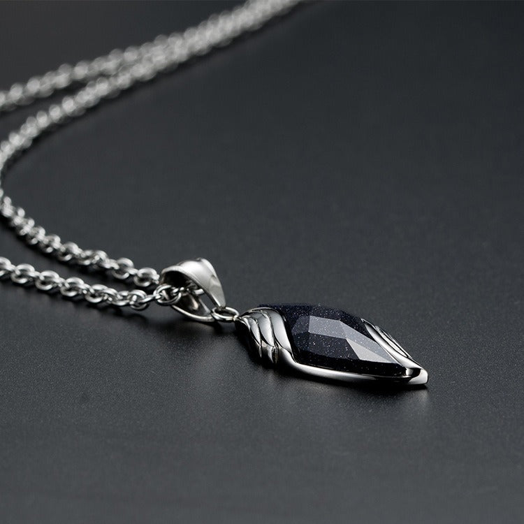 Kemstone Stainless Steel Blue Sandstone Angel Eye Leaf Pendant Necklace for Men PT149