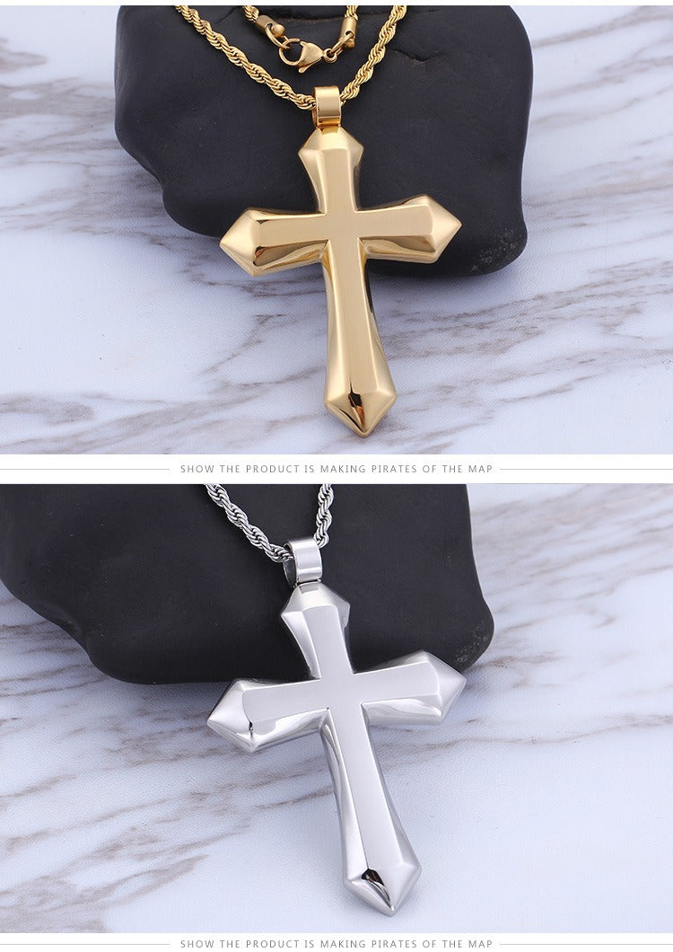 Kemstone Titanium Steel Cross Pendant Necklace – Urban Minimalist Chain for Men’s Streetwear & Gothic Style KP58578-BD