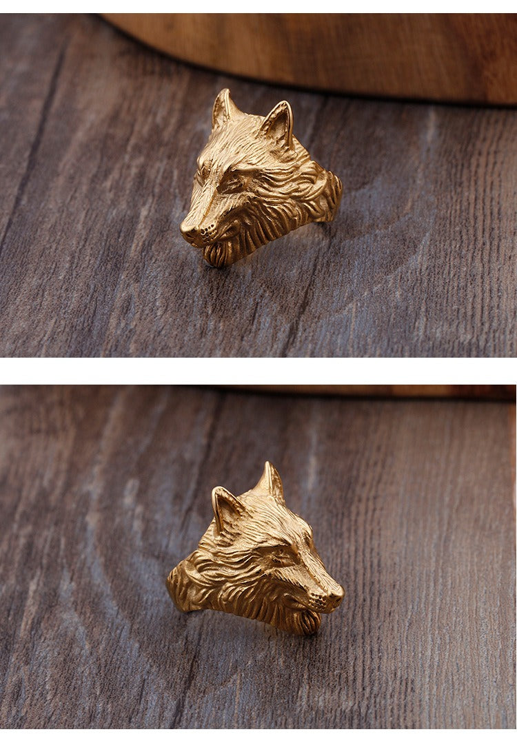Kemstone Wolf Head Ring for Men – 18K Gold Plated Stainless Steel Gothic Norse Power KR48276-K