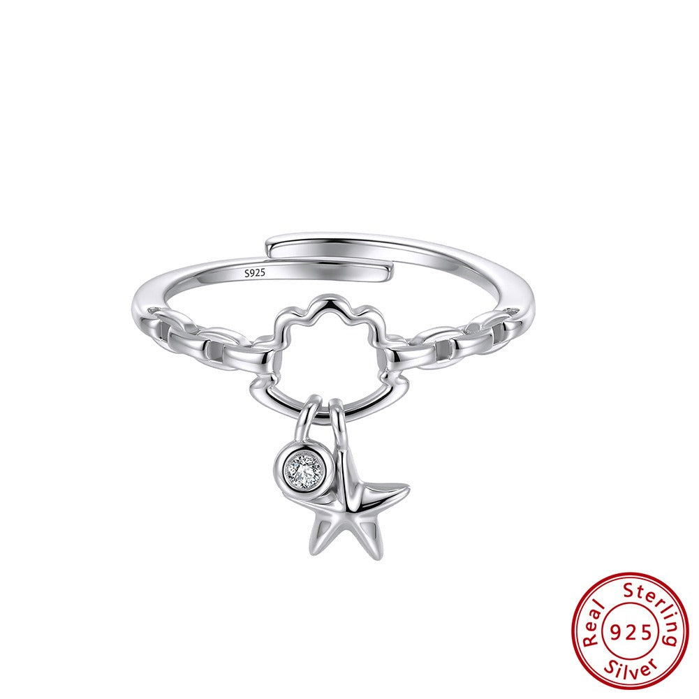 Kemstone Star Charm Ring for Women 925 Sterling Silver Adjustable Cubic Zirconia APR48