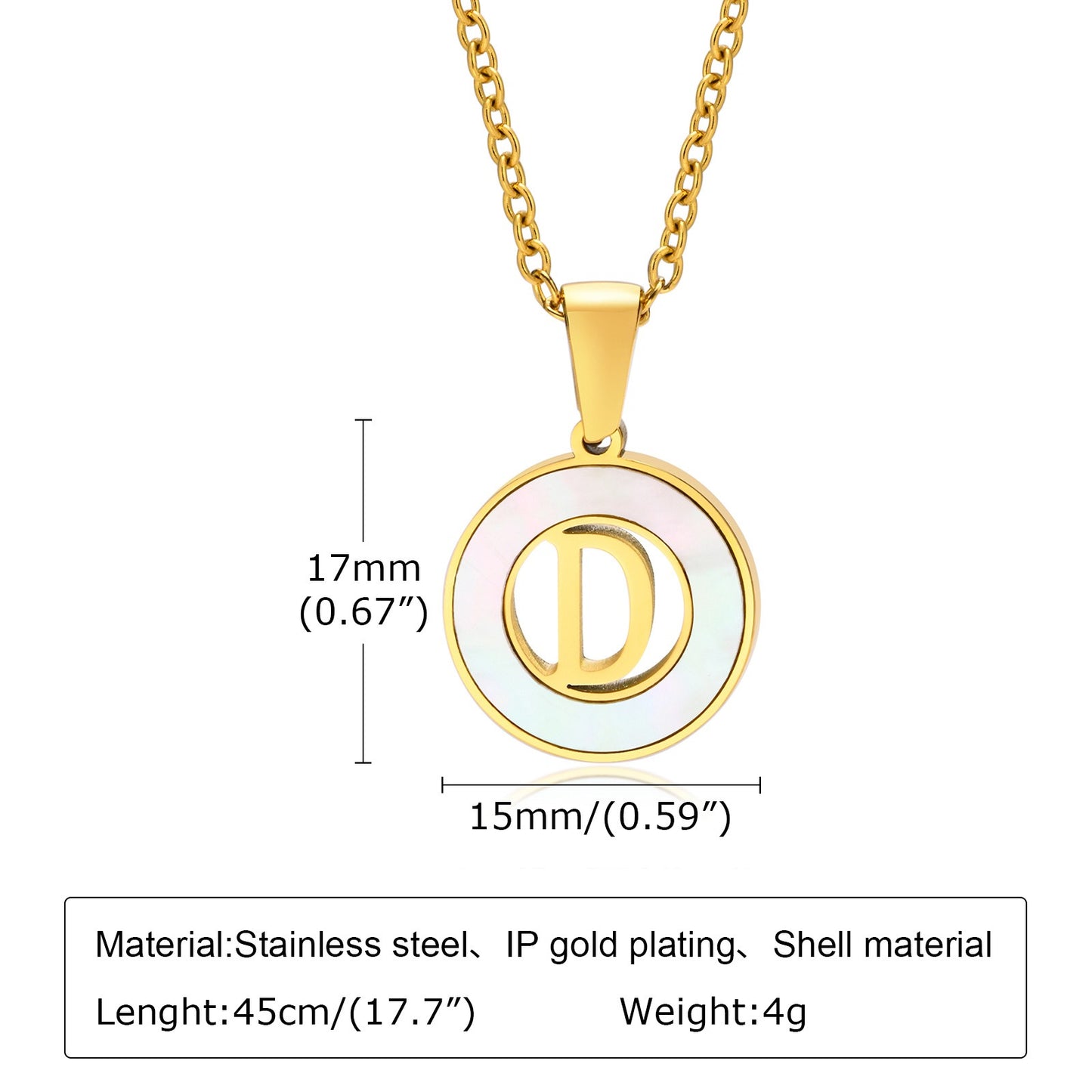 Collar circular de acero inoxidable con letras y conchas Kemstone para mujer PN-1761