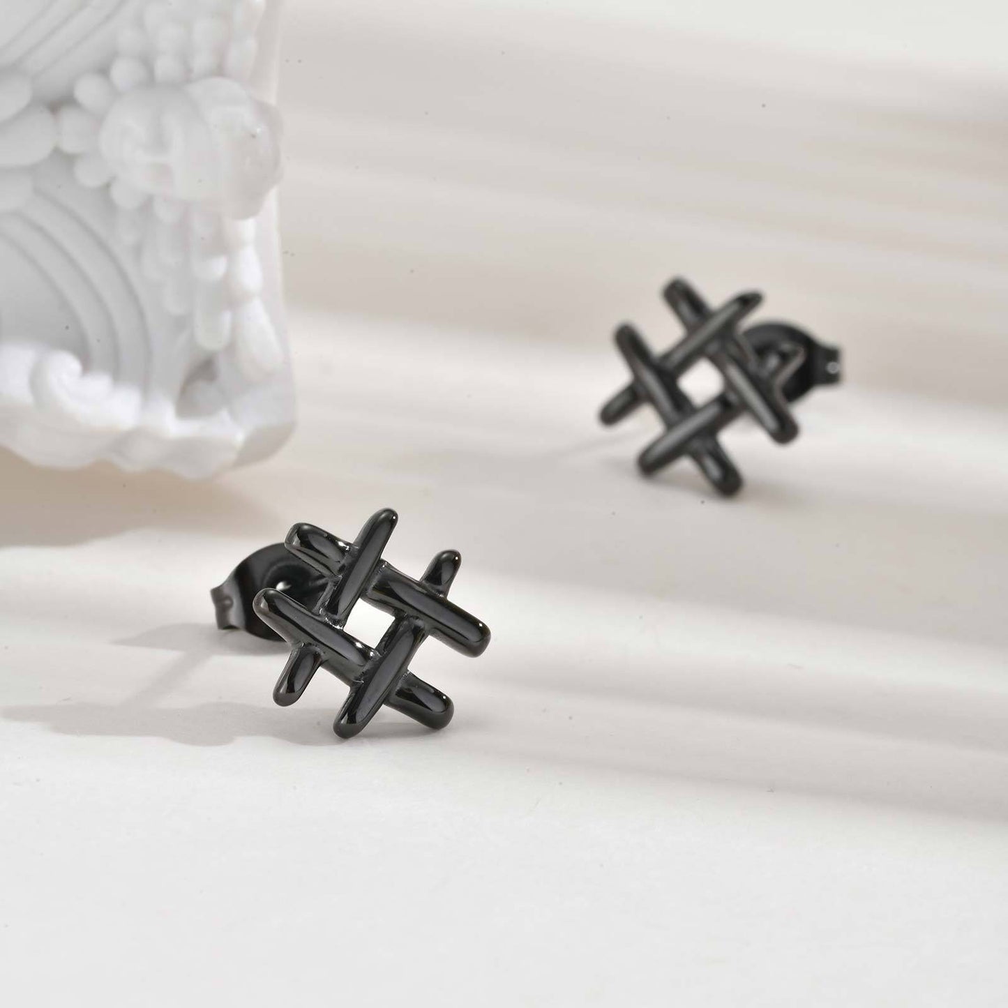 Kemstone Stainless Steel Mini Grid Stud Earrings – For Men & Women Gold, Silver, Black ES-665