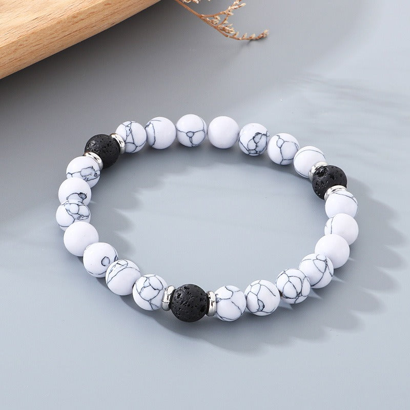 Kemstone White Turquoise Lava Stone Beaded Bracelet Natural Stone Stretch for Men Women KB210127-Z