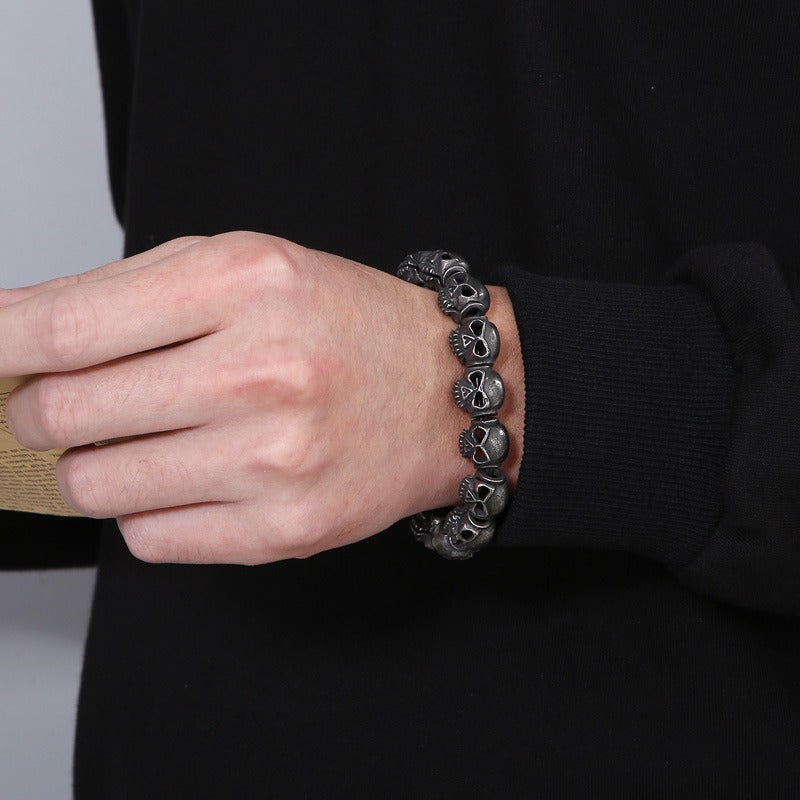 Kemstone Titanium Steel Gothic Skull Elastic Rope Bracelet for Men KB161368-KJX