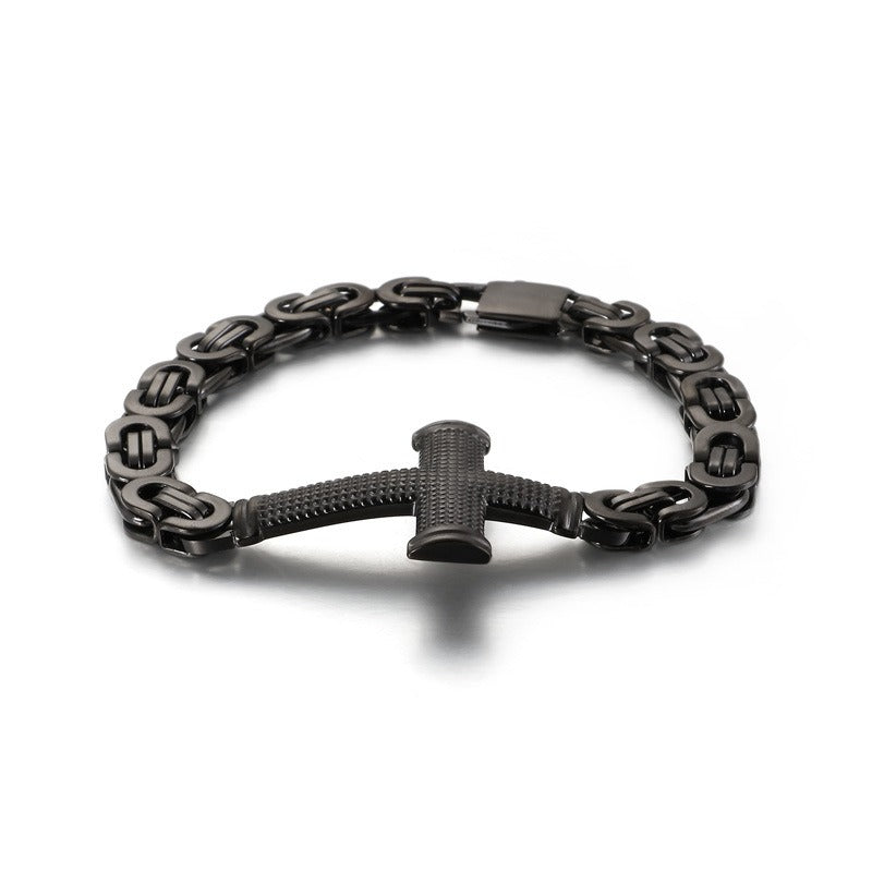 Kemstone Cross Loop Chain Bracelet - Titanium Steel Men's Jewelry Accessory with Edgy Industrial Design KB124342
