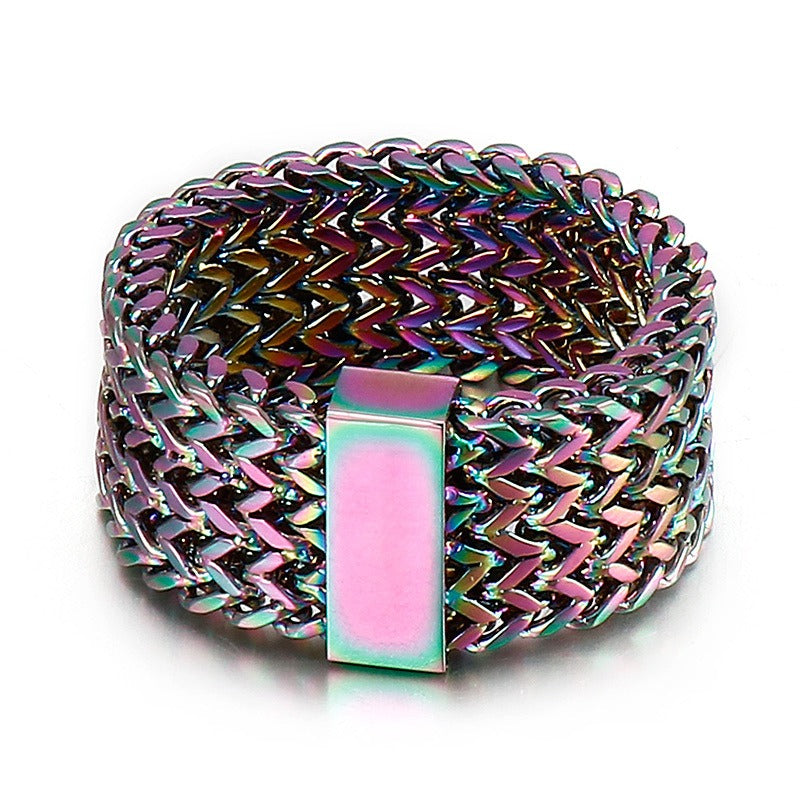 Kemstone Retro Punk Titanium Steel Ring - 4-Bars Motorcycle Chain Inspired Bold Men's Stainless Steel Finger Accessory KR92114
