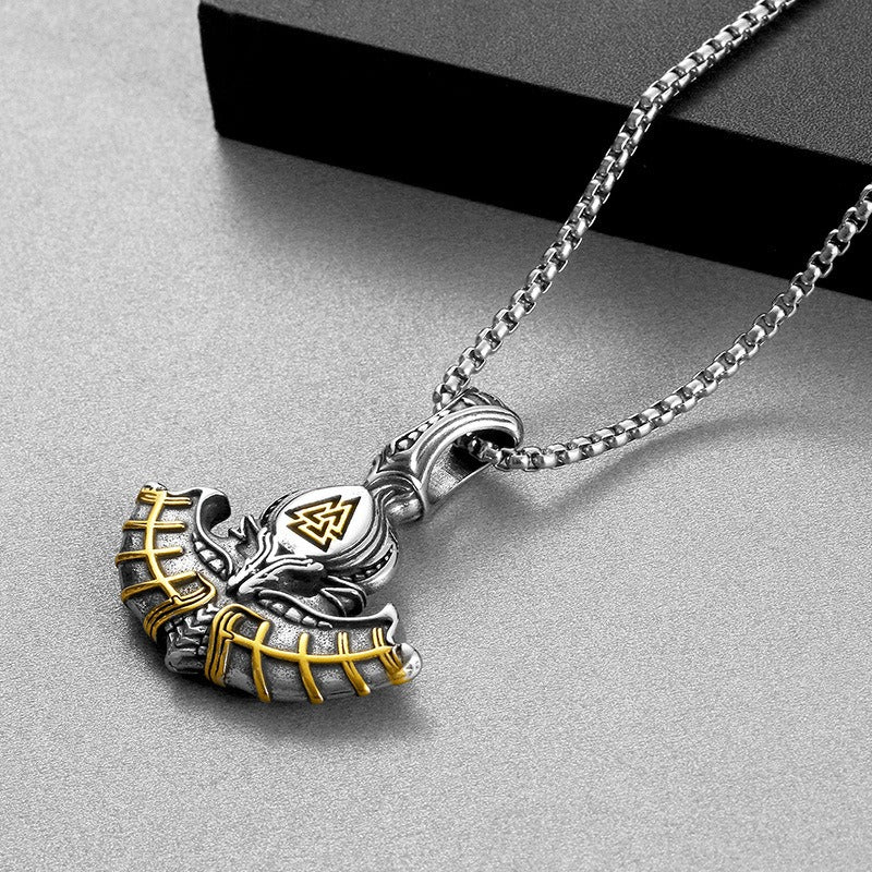 Kemstone Viking Axe Pendant – Norse Rune Engraved Stainless Steel Necklace for Men KP130641