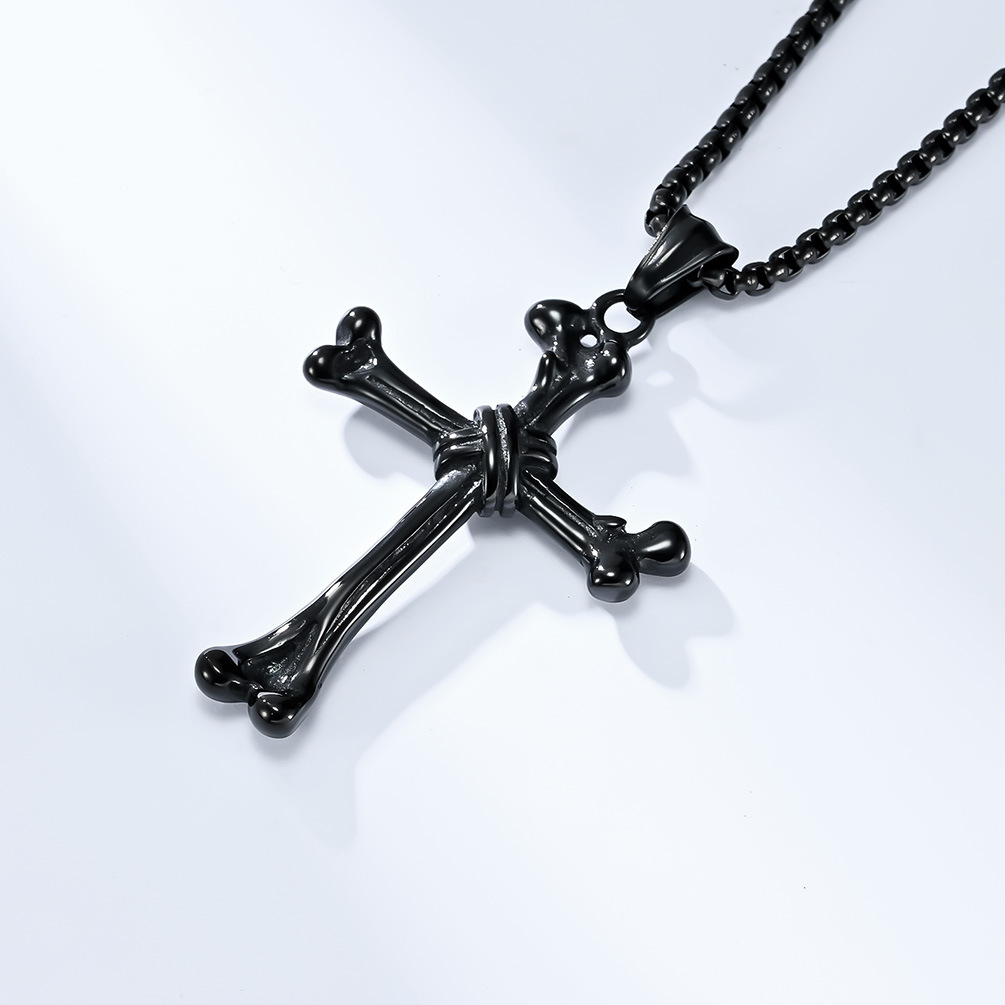 Kemston Stainless Steel Bone Cross Pendant Necklace for Men Gothic K-PT463