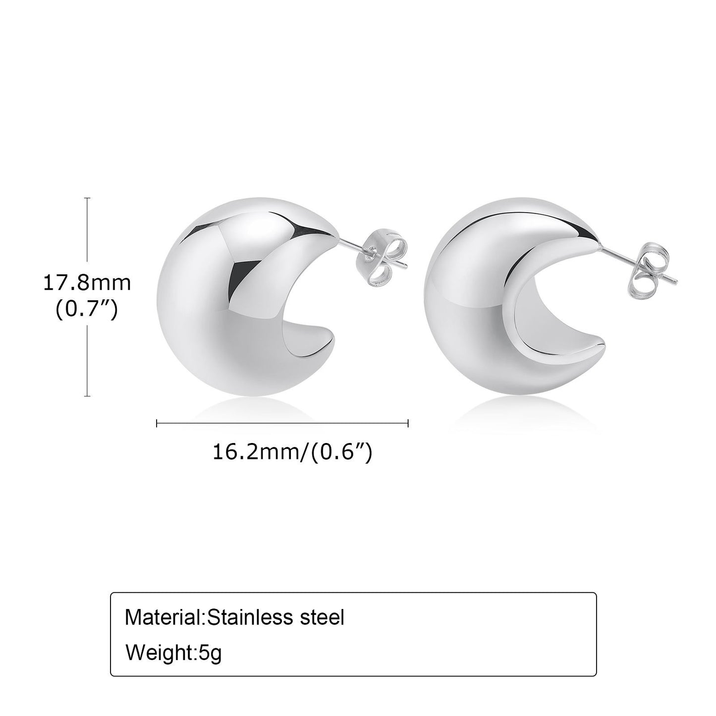 Pendientes Kemstone Hollow Crescent Moonlight de acero inoxidable - Líneas minimalistas y luz de luna susurrante ES-353