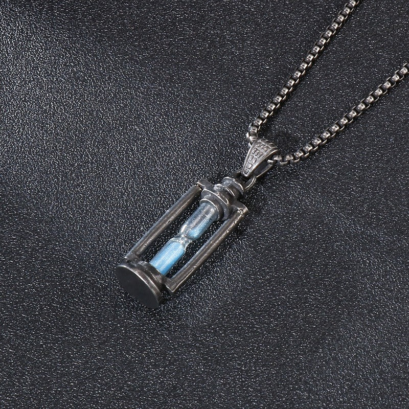 Kemstone Oil Lamp & Hourglass Pendant – Vintage Steampunk Stainless Steel Necklace for Men KP53289-BD