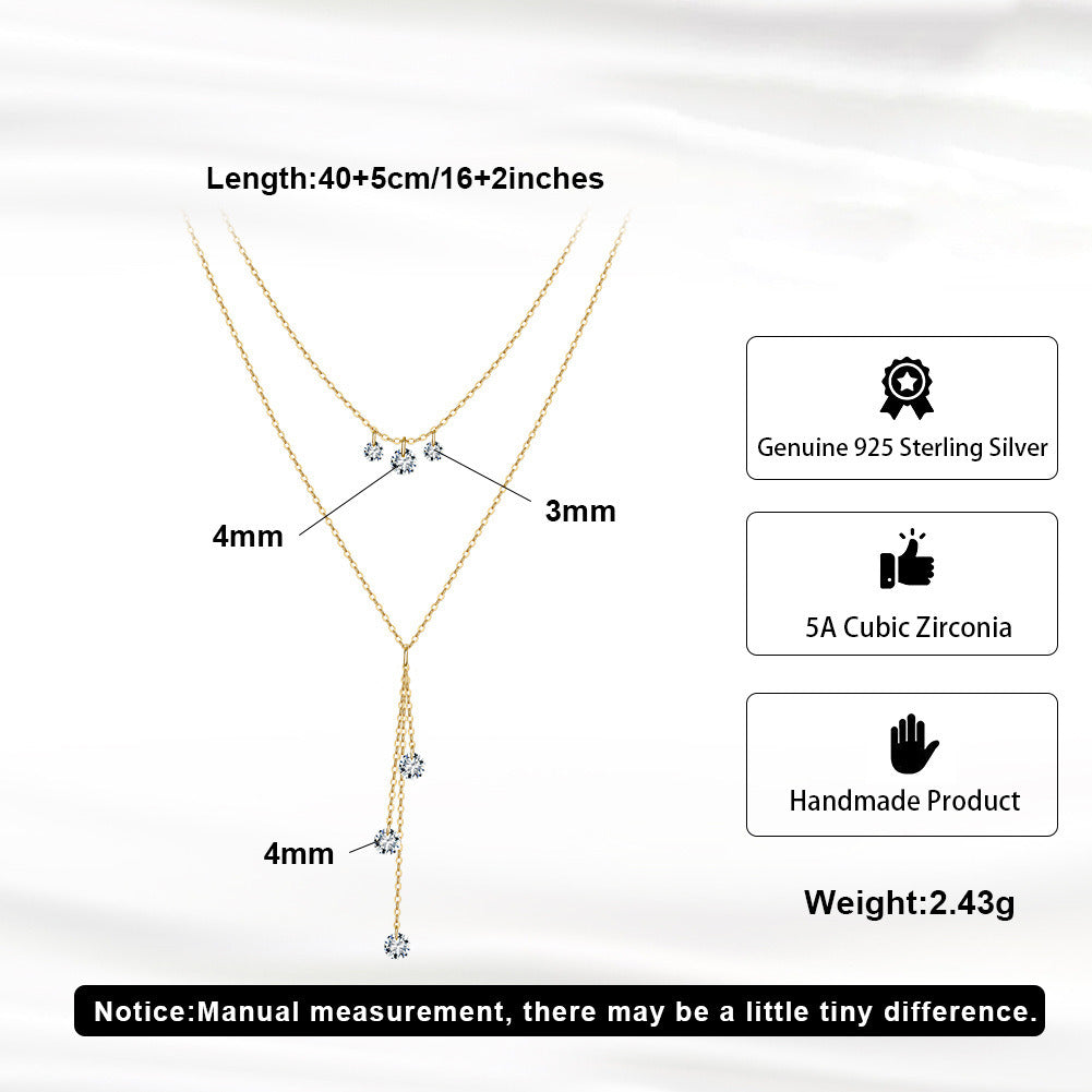 Kemstone Layered 925 Sterling Silver Necklace – Gold & Silver Adjustable Cubic Zirconia Y Pendant Jewelry for Women A4-BQN20