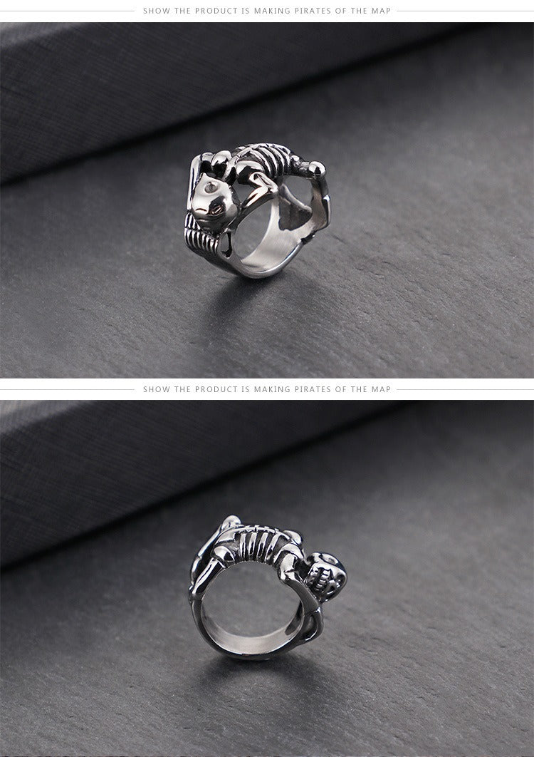 Kemstone Adjustable Gothic Skull Ring – Matte Black Stainless Steel Punk Jewelry for Men KR49225-K