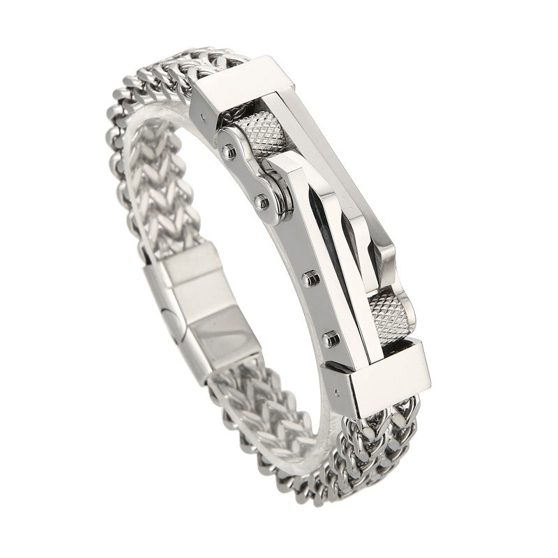 Kemstone Raw Edge Titanium Steel Motorcycle Chain Bracelet - Rock & Hiphop Style Dual-Sided Design for Urban Rider KB164180-KFC