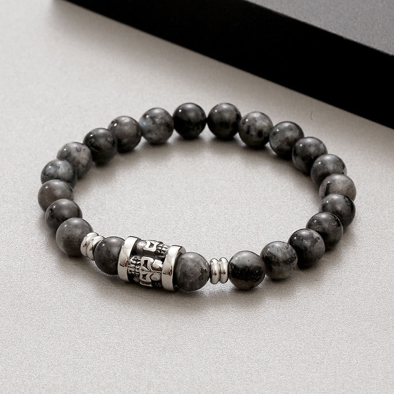 Kemstone Vintage Skull & Natural Stone Beaded Bracelet – Titanium Steel Men’s Jewelry KB183247-TLX