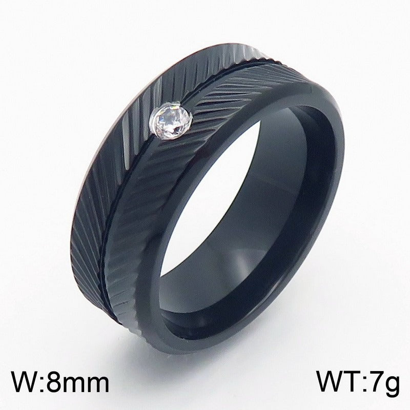 Kemstone Steel Feather Ring – Gothic Circle Band with CZ Stones for Men KR110876-GC