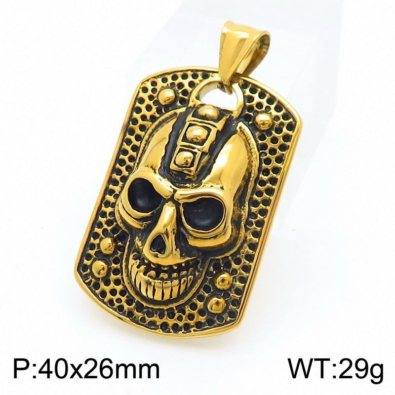 Kemstone Demon Eye Skull Pendant – Gothic Titanium Steel Necklace for Men, Dark Streetwear & Halloween Style KP130524-TGX