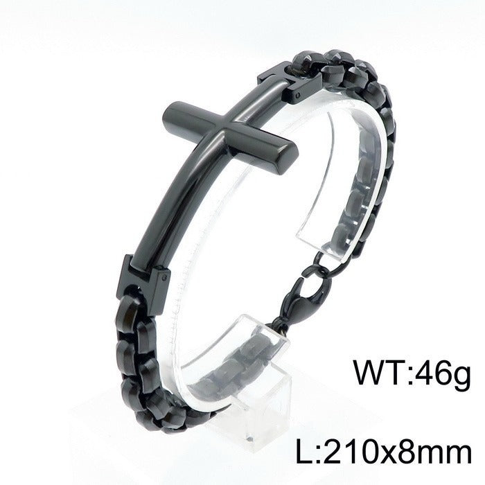 Pulsera de acero y titanio con cruz Kemstone para hombre - Joyería punk minimalista KB108647-K