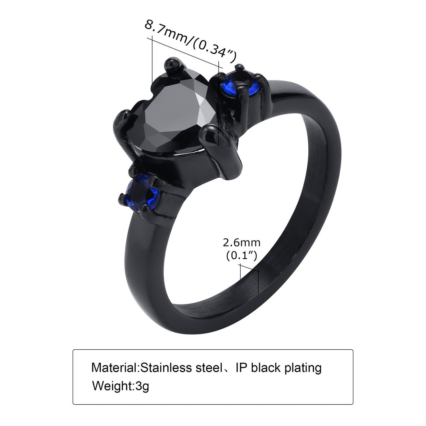 Kemstone Titanium Steel Heart-Zircon Black Cast Couple Rings RC-468B