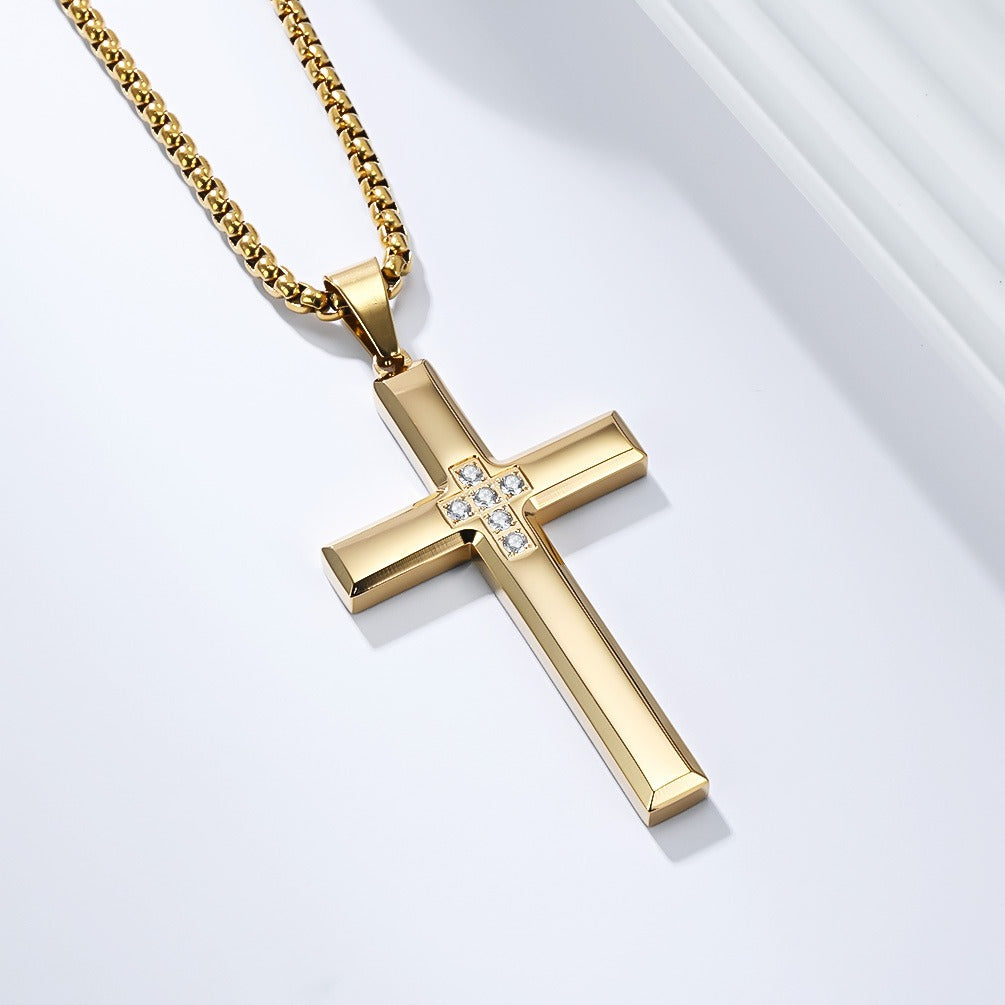 Kemstone Titanium Steel Cross Necklace – Minimalist Zircon Pendant K-PT642