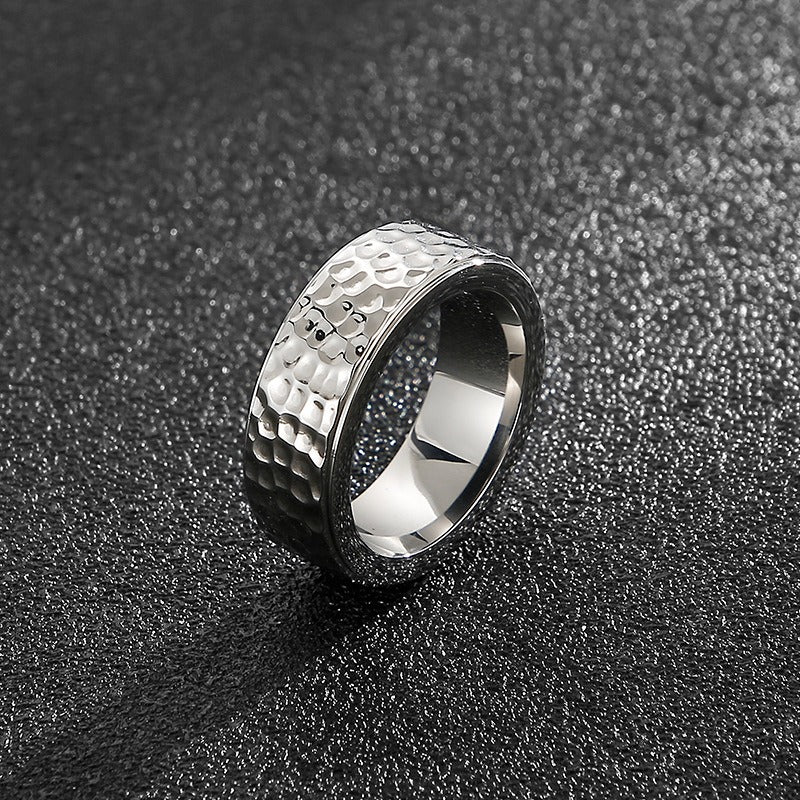 Kemstone Vintage Hammered Titanium Steel Ring for Men β Punk Matte Black or Silver KR92126-K