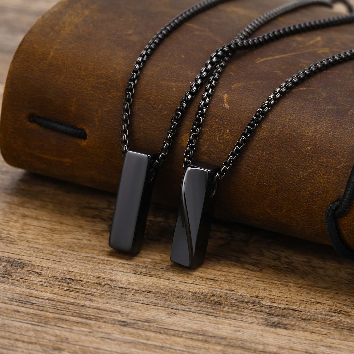 Mobius Bar Pendant Necklace for Men – Geometric Stainless Steel Amulet | Silver & Black PN-1830