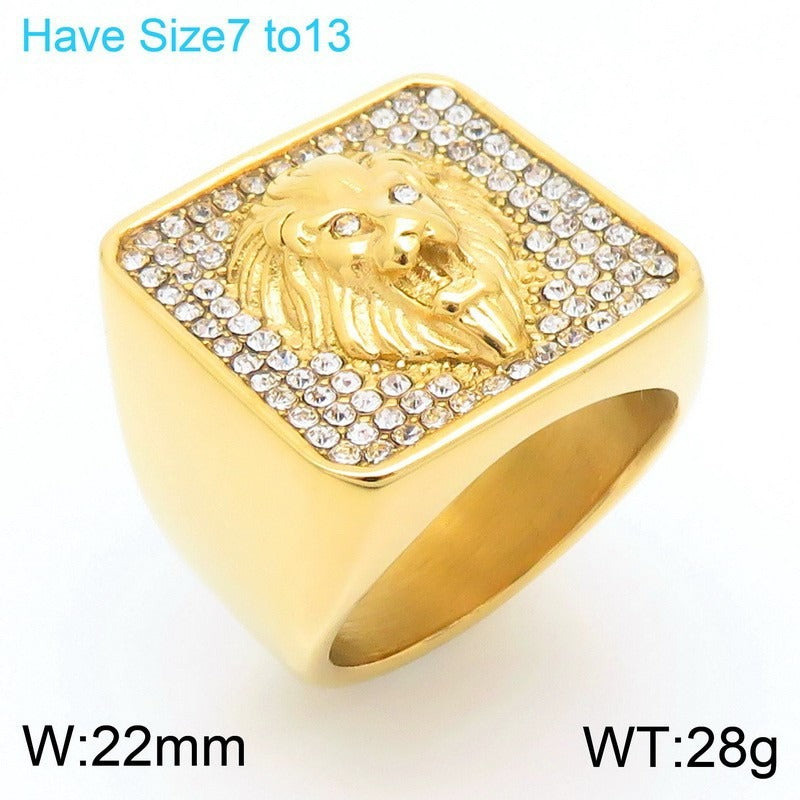 Kemstone Bold Statement Rings β Stainless Steel Lion Head / Cross / Yin Yang Signet KR112697