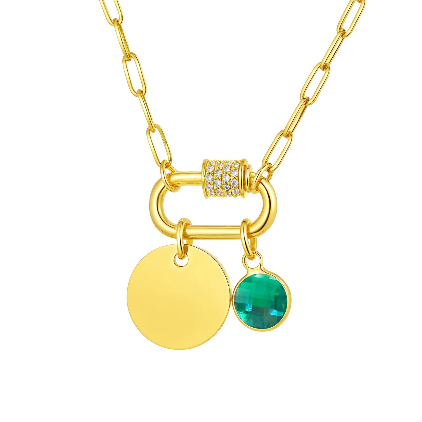 Cadena de eslabones cuadrados de acero inoxidable Kemstone con colgante de piedra de nacimiento del zodíaco - Collar minimalista dorado para mujer NC-2181