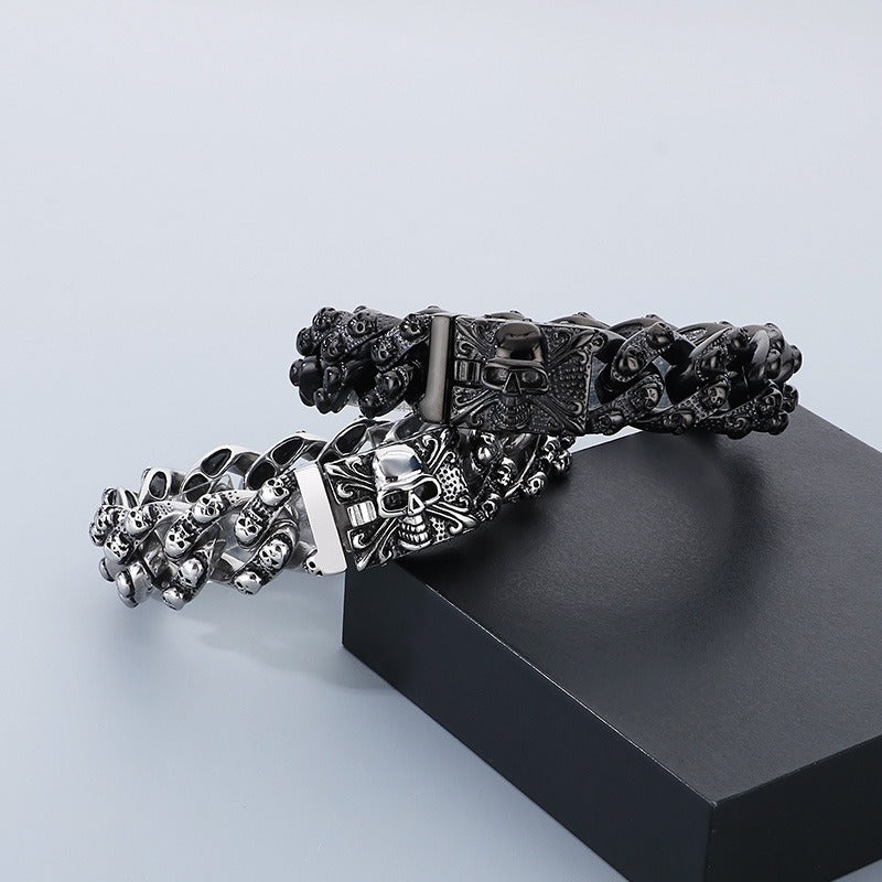 Kemstone Men’s Skull Chain Bracelet – Heavy Stainless Steel Gothic Biker Jewelry KB66291-BD