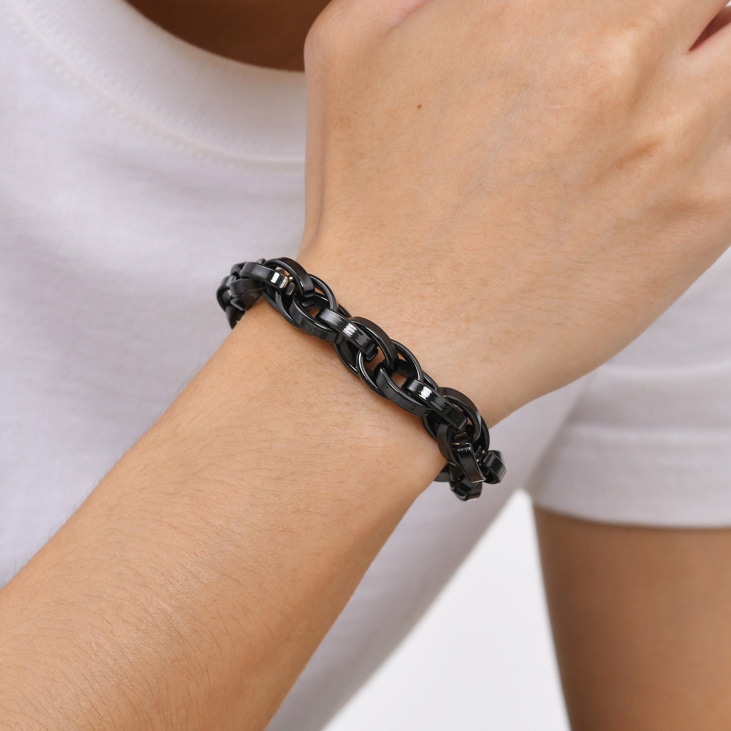 Kemstone Men’s Heavy Stainless Steel Twist Chain Bracelet – 11mm Vintage Cuban Link BR-961