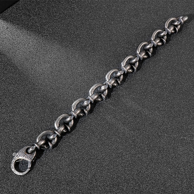 Kemstone Nail Cuff Chain Bracelet – Stainless Steel Punk Men’s Jewelry Vintage Rustic Finish KB126373