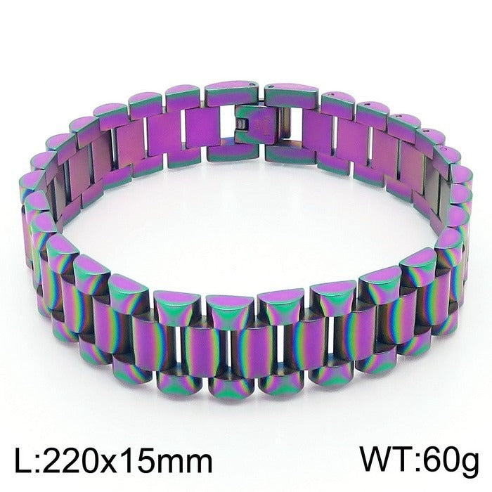 Kemstone Men's Stainless Steel Watchband Bracelet – Adjustable Geometric Hexagon Mesh Design