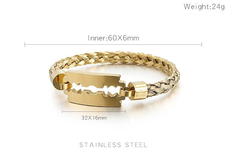 Kemstone Titanium Steel Cuff Bracelet for Men - Braided Blade Design with Premium Electroplated Finish KB130548