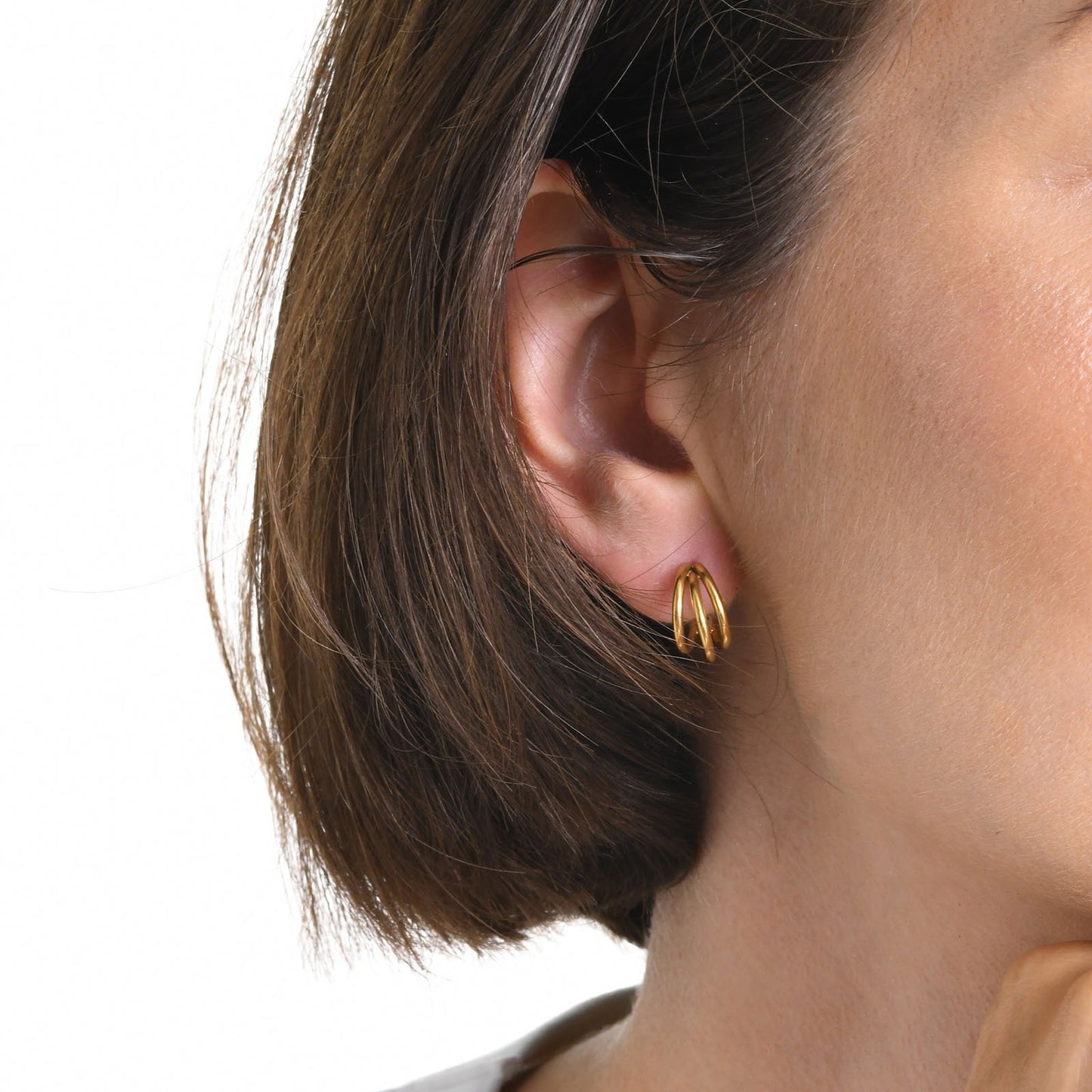 Pendientes de aro doble de acero inoxidable Kemstone | Accesorios minimalistas en forma de C para mujer EH-509