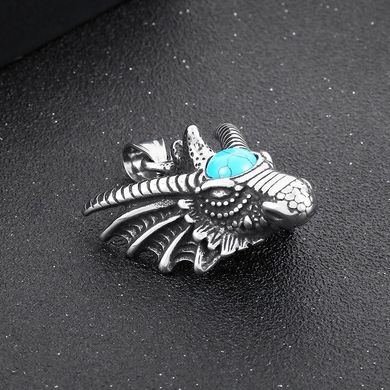 Kemstone Dragon Claw Pendant – Stainless Steel & Turquoise Necklace for Men | Punk Gothic Myth-Inspired Jewelry KP119902