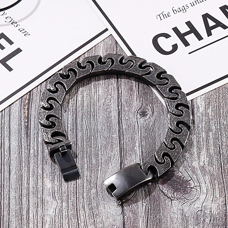 Kemstone Gothic Titanium Steel Bracelet for Men – Rustic Geometric Chain with Matte Industrial Finish KB137016-BDJX