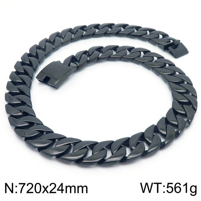 Kemstone Men’s Heavy 24mm Cuban Link Chain Necklace – Stainless Steel Streetwear Jewelry Bold Punk Style KN10319-D