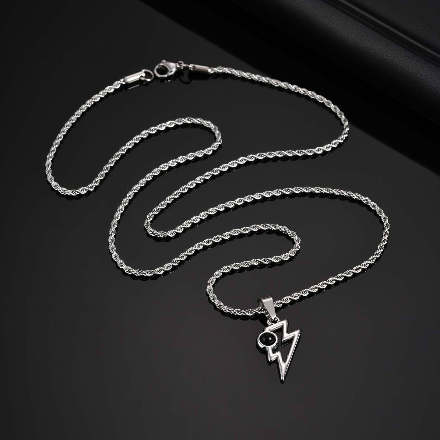 Kemstone Men’s Stainless Steel Lightning Pendant Necklace – Natural Stone Jewelry PN-2202